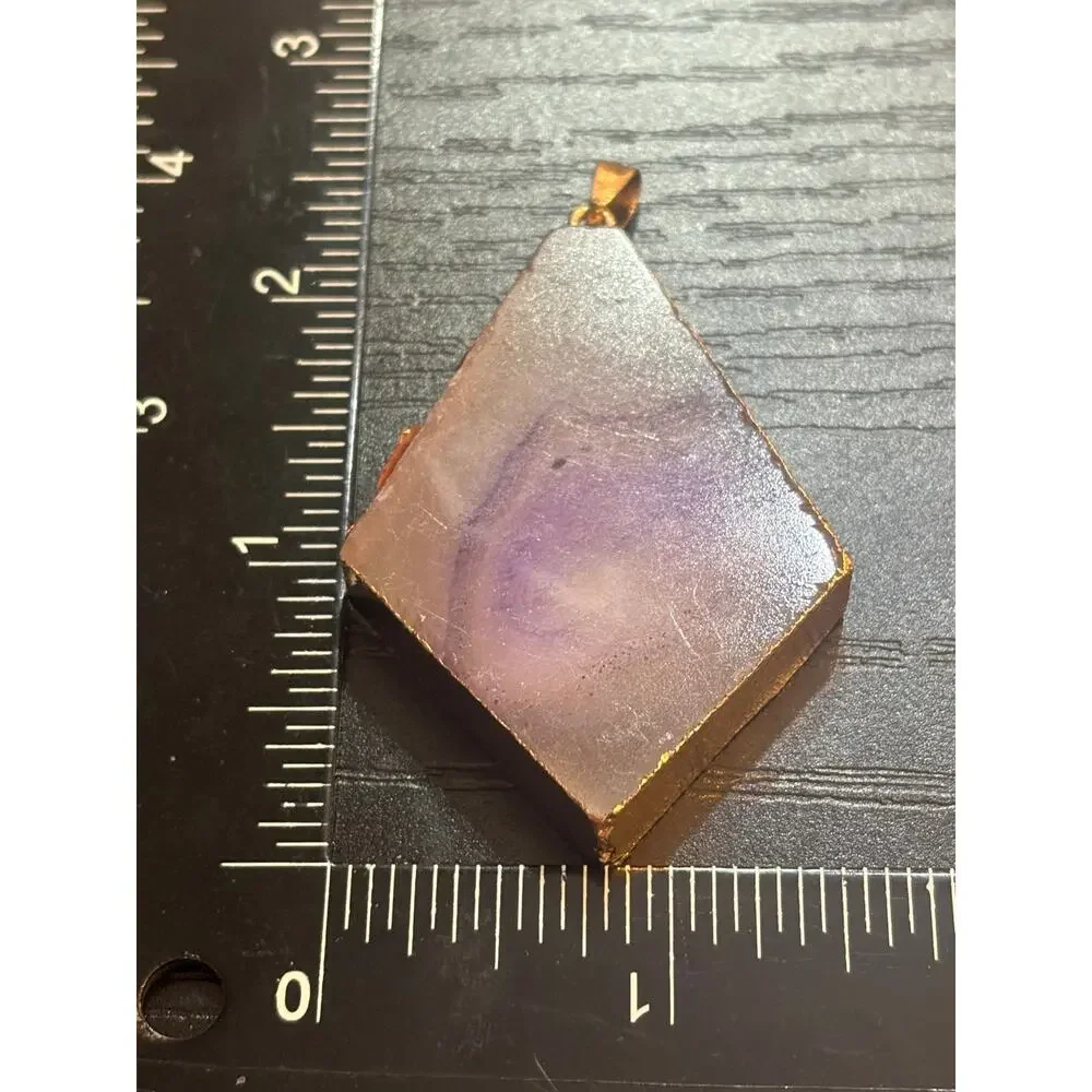 Amethyst Agate Slice Diamond Pendant Gold Tone